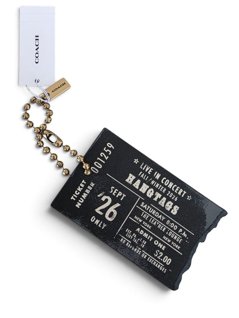 Coach Concert - Ticket Bag Charm Hangtags Brass Black CHQ95 NEW NWT